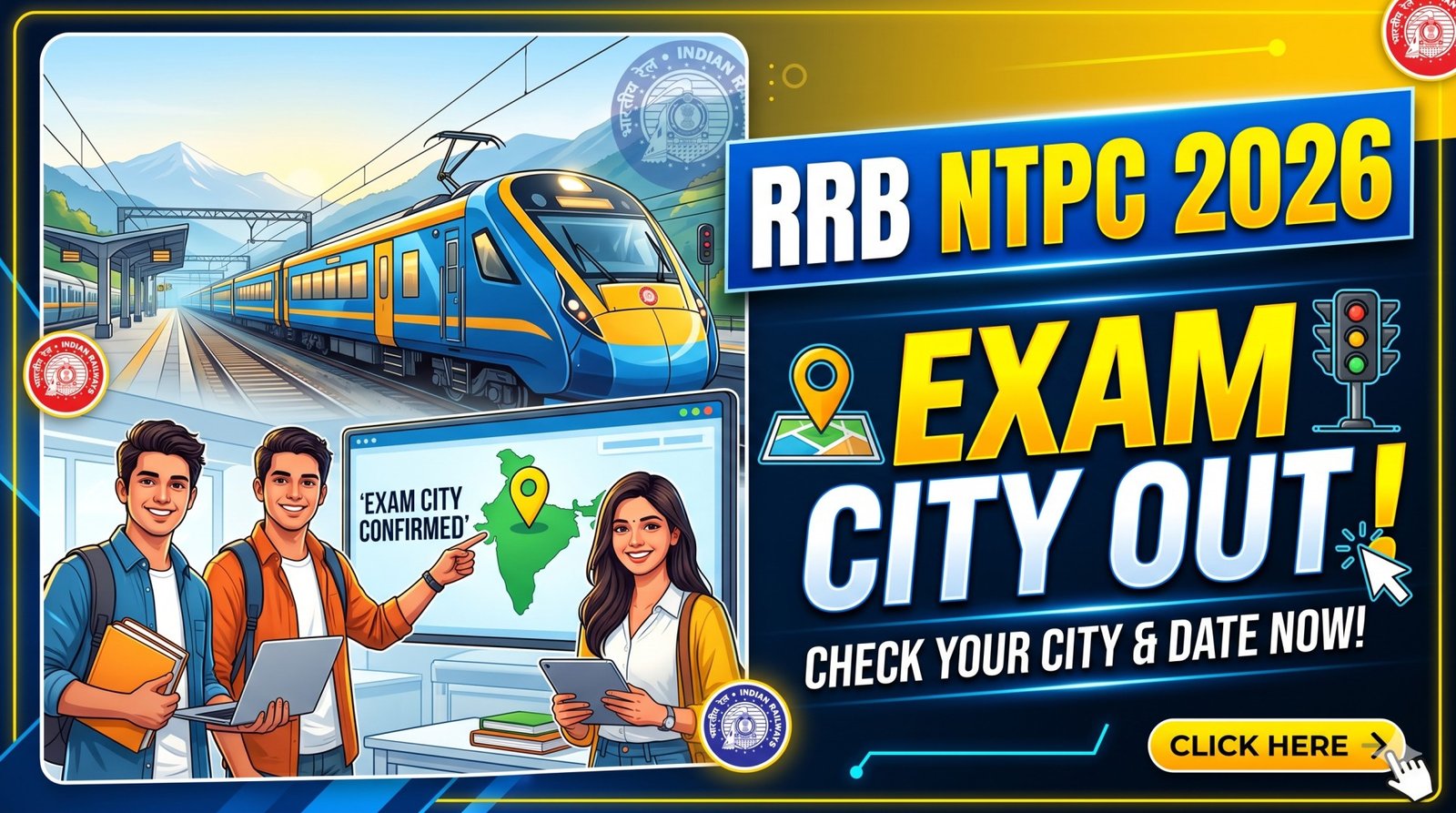 RRB NTPC 10+2 UG Exam City Details 2026